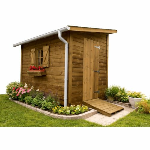 Kit gouttières PVC gris 4 m pour abri de jardin en bois jusqu’à 3,88 m avec descente Ø 50 mm, colle et vis inox