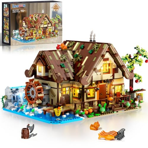 INSOON Holzhaus Bauspielzeug für Erwachsene, Waldhütte Klemmbausteine | Cottage Bausatz mit Licht Tieren Botanical, Dekoration Modell für Zuhause Büro, Geschenk für Frauen Männer (2570 Stück)
