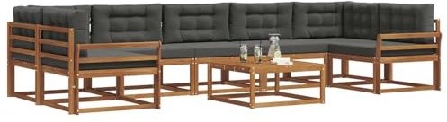 vidaXL Outdoor-Sofagarnitur mit Kissen 8 pcs Natur und Anthrazit, Ecksofa-Set aus Akazienholz, modernes Gartenmöbel, Flexibles modulares Sitzen für Terrasse und Hinterhof-Lounge, beige Stil