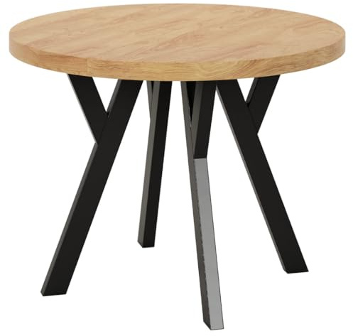 FURNEO Esstisch - Runder Klapptisch - 100/200 cm - Hikora Natur - Ausziehbar - Stilvoll und platzsparend - für Küche und Esszimmer (Holzbeine)