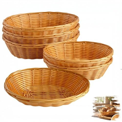 KUIZHEN Brotkorb Geflochten, 6 Stück Brötchenkorb, 22 x 17 x 6cm Weidenkörbchen zum Servieren von Gebäck Obst Snacks Gemüse, Braun