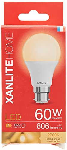 Xanlite Bombilla LED A60, casquillo B22, 10 W, 60 W, luz blanca cálida.