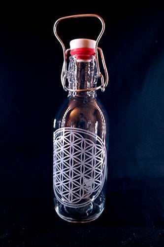 Freiglas 0,5l Trinkflasche aus Glas *Blume des Lebens* 100% plastikfrei, nachhaltig, Wasserflasche klein, handlich, kinder-flasche