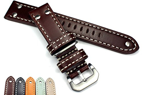 22 mm dunkel braun Pilot Flieger Aviator Military Style Robust Band echt Genuine Leder Uhrenarmband AW NATO mit Nieten