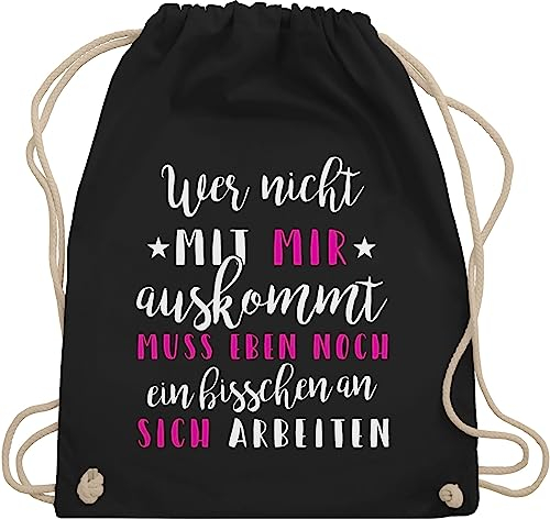 Turnbeutel Rucksack - Sprüche Statement Spruch - Wer mit mir nicht auskommt - Unisize - Schwarz - lustige damen beutel+rucksack+mit+sprüchen sprueche buero stoffrucksack