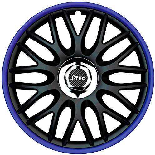 Satz J-Tec Radzierblenden Orden R 13-Zoll Schwarz/Blau + Chrom Ringe