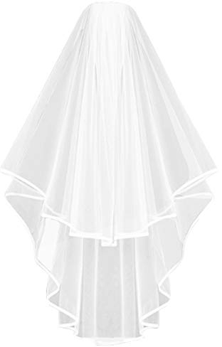 TININNA Vintage Hochzeit Schleier fur die Braut Elegante Brautschleier Hochzeit-Schleier Satinkante mit Kamm,Lange 80cm