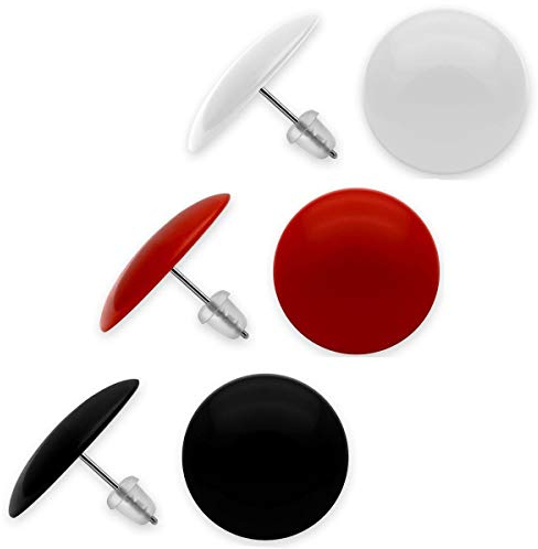 Soul-Cats 3 Paar süße Ohrstecker mit Pin aus Edelstahl in den Farben rot, weiß und schwarz