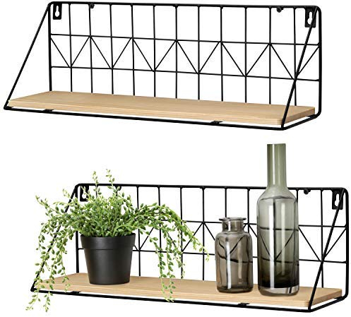 Mkouo Wandmontierte schwebende Regale 2Pcs Rustikale Aufbewahrungsregale aus Metalldraht Gestelle Anzeigen Wohnkultur