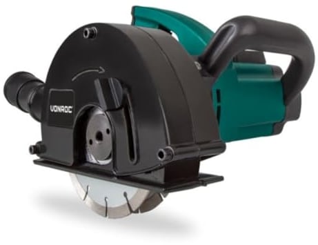 VONROC Scanalatore per tracce muro 1700W, 150mm. Include 6 dischi diamantati e sacca portautensili. Larghezza di taglio regolabile 14/19/29 mm. Con connettore aspirapolvere