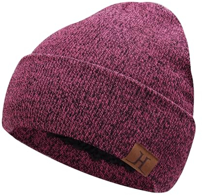 Bequemer Laden Winter Warm Beanie Mütze Thermo Wintermütze Strickmütze Rippe Gestrickt Mützen mit Fleece Gefütterte für Herren Damen, Rosenrot
