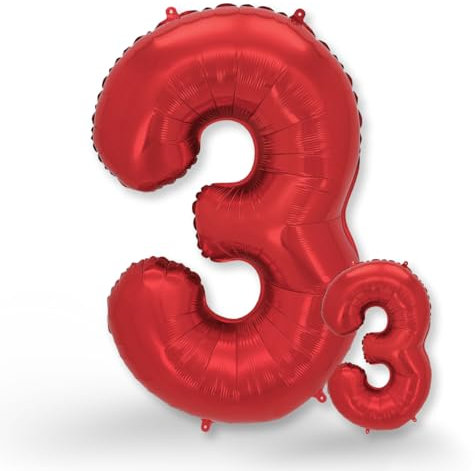 FUNXGO® folienballon 3 rot - 2 Stück - 42 & 17- luftballon zahl 3 - Zahlen rot Ballon 3 Deko zum Geburtstag, Hochzeit, Jubiläum oder Fest, Party Dekoration -100cm & 38cm- ballon rot 3