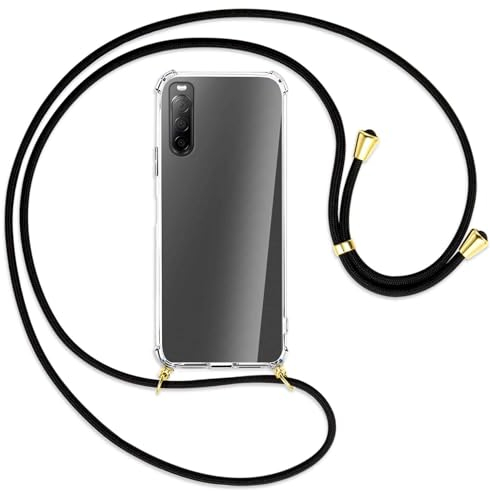 mtb more energy® Collier pour Sony Xperia 10 II (6.0'') - Noir/Or - Coque pour Smartphone à Porter au Cou - Anti Shock Full TPU Étui à bandoulière Cordon