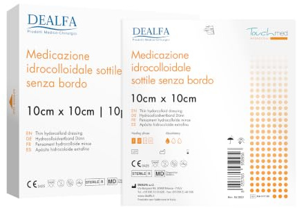 TOUCHMED Steriler, hydrokolloidaler Verband – 10 x 10 cm – saugfähig, selbstklebend und flexibel – ideal bei Verbrennungen, Geschwüren und Wunden – Einweg – Einzelbeutel mit 1 Stück – Packung mit 10