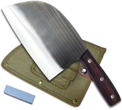 KNIFAST Cuchillo de cocina forjado hecho a mano para carnicero serbio cuchillo de chef completo con cuchillo molinillo de piedra