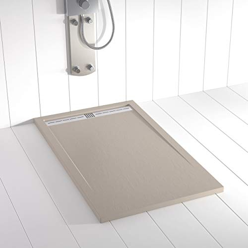 Shower Online Plato de ducha Resina FLOW - 70x160 - Textura Pizarra - Antideslizante - Todas las medidas disponibles - Incluye Rejilla Inox y Sifón - Arena S 3005 Y 50R