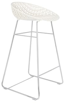 Kartell Smatrik Stool, Barhocker, Weiß mit Chromstruktur