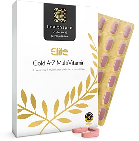 Healthspan Elite Gold A-Z Multivitamin (4 Months’ Supply) | 27 Essential nutrients with Vitamin B Complex with Iron, Selenium & Zinc | All Blacks Official Partner | Informed Sport Accredited | Vegan