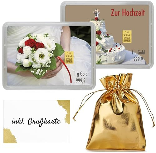 Goldstücke24 - Goldbarren 1g – Geschenk zur Hochzeit - Motivbox “Zur Hochzeit” Tolle Geschenkidee - Feingold 999,9