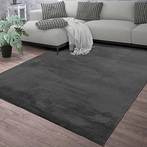 TT Home Teppich Wohnzimmer Kurzflor Anti-Rutsch Rückseite Einfarbiges Design Waschbar, Farbe: Anthrazit, Größe:140x200 cm