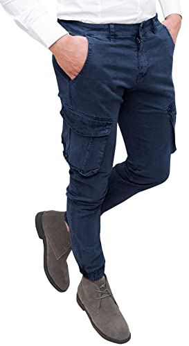 Evoga Pantaloni Uomo Cargo in Cotone con tasconi Laterali Slim Fit Chino Jeans