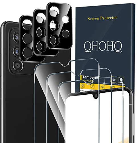 QHOHQ 3 Pièces Verre Trempé pour Samsung Galaxy A33 5G avec 3 Pièces Caméra Arrière Protecteur, Ultra Résistant Film Protection écran, 9H Dureté, HD, Anti-Rayures, Sans Bulles