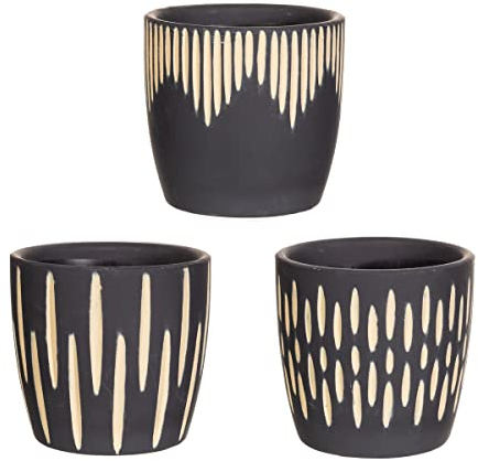 Sass & Belle Black Sgrafitto Mini Planters - Set Of 3