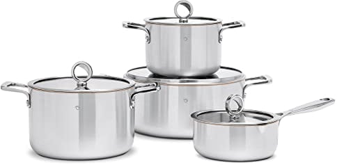 Olavson Topfset Induktion 7-teilig, Kupfertopf - Topfset Edelstahl mit Kupferkern, Kochtopf Set komplett mit Deckel, Kasserolle, Stielkasserolle (1 Stielkasserolle, 2 Kochtopf/Suppentopf,1 Bratentopf)