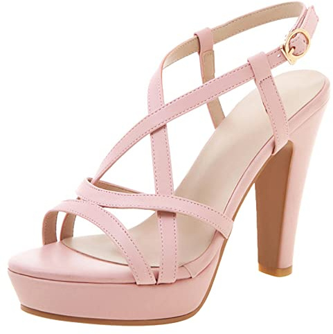 Lroey Reoly Sandali con Tacco Alto Donna, Sandali Punta Aperta Eleganti Tacco a Blocco Scarpe da Festa con Plateau Fibbia con Cinturino Alla Caviglia, Numero 32-43