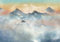 decomonkey - Papier Peint Panoramique Montagnes Paysage 400x280 cm - Décoration murale – Tapisserie pour chambre salon - Nature bleu hiver paysage brouillard montagnes coucher de soleil