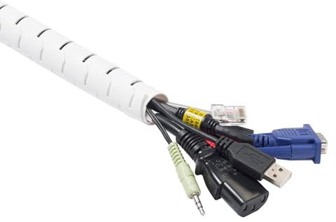 D-Line Cable Tidy Sleeve 6-Pack, Cable Zipper, TV Cable Management, Organize & Protect PC Wires - 6x 2.5m Lengths (15m Total), 25mm Outer Diameter - White