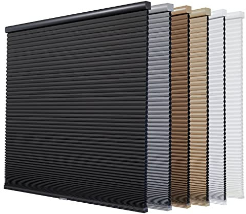 Persilux Individuelle Verdunkelungsrollos für Fenster, schnurlos, Free-Stop-Wabenrollos für Fenster (schwarz, 76.2 cm Bx121.9 cm L), Fensterblenden für Zuhause, Jalousien, Türjalousien