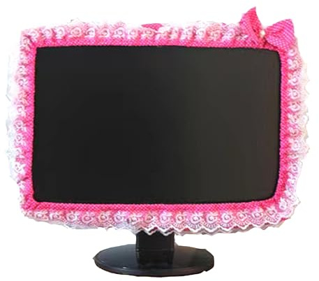 ALHBEJT Computer-Monitor-Abdeckung mit schöner elastischer Stifttasche mit Schleife, TV-LCD-Bildschirm, Dekoration, Staubschutz, Spitzenstoff (43,2 cm - 55,9 cm, Lila)