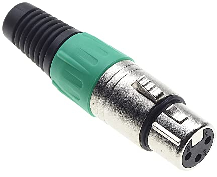 3 Pole XLR Socket, Green - Female Audio Mic Microphone DMX Plug Jack Socket, Nicked-Plated Adapter, Metal Construction Connector With Plastic Housing
