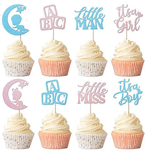 Xsstarmi 24 Pack Boy or Girl Cupcake Toppers Glitter It's a Girl Cupcake Picks It's a Boy Gender Reveal Cake Decoration for Pink or Blue Baby Shower Birthday Party Decorations Supplies