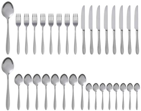 Henley 34-Piece Stainless Steel Cutlery Set, 8 Place Settings, 18/10 Rust-Resistant Flatware with Mirror Finish, Dishwasher Safe (Polished Finish, 32 pcs Set)