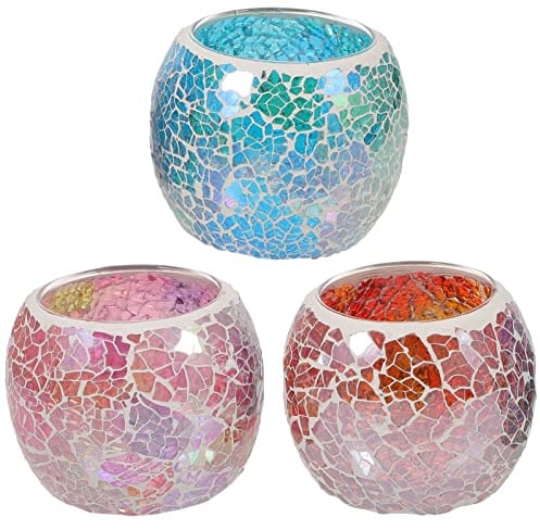OSALADI 3pcs Mosaic Candle Holder Colored Mason Jars Candle Holder for Jar Candles Votive Candle Holders Mosaic Tealights Holder Table Decorations Glass Candle Stand Wedding Small Tea