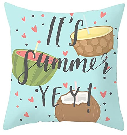 1 Kissenbezüge 50x50cm, Kissen Fall Für Sofa Blau Schwarz Rosa Wassermelonen-Kokos-Herz It's Summer Yey Polyester Kopfkissenbezug Deko Wohnzimmer