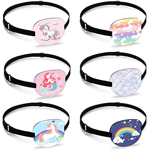 Hifot 6 pièces Cache Oeil Adultes et Enfants,Cache Oeil Medical pour amblyopie orthoptiste, Licorne Cache-œil Couvre Lunettes Eye Patches pour Fille