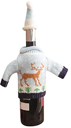 Christmas Wine Bottle Jumper Cover Knit Dress Santa Reindeer Snowman Wine Bottle Cover for Christmas Party Decorations (S1-C, One Size)