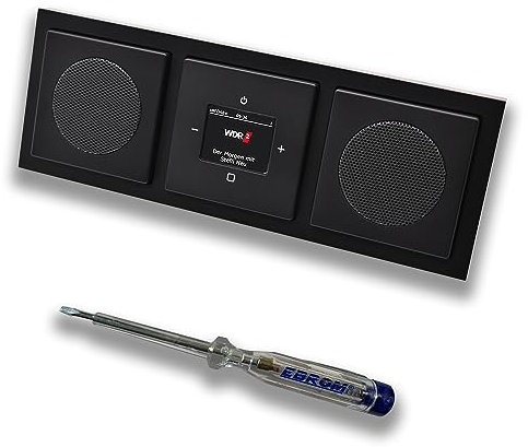Busch Jäger DAB+ (DAB PLUS) Unterputz Radio 8215U-101 Future Anthrazit, Komplett-Set mit 2 x Lautsprecher, Abdeckungen, Rahmen + EBROM Phasenprüfer zur Montage d. Geräte - 8215 U – 101