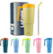 LoFone 1180 ML - 40 OZ Thermobecher aus Edelstahl，Kaffeebecher to Go, Trinkbecher mit Strohhalm, Henkel und Deckel, für Auto Büro heißen und kalten Kaffee Wasser und Tee(Gelb)