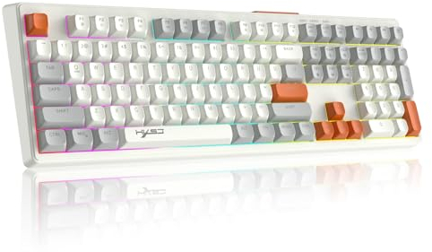 V300 108 Teclas Teclado para Juegos con Cable QWERTY RGB Rainbow Retroiluminado con Teclas de Membrana de Tamaño Completo con Teclas Multimedia Teclas ABS SA Spherical Ergonómicas- Gris Blanco