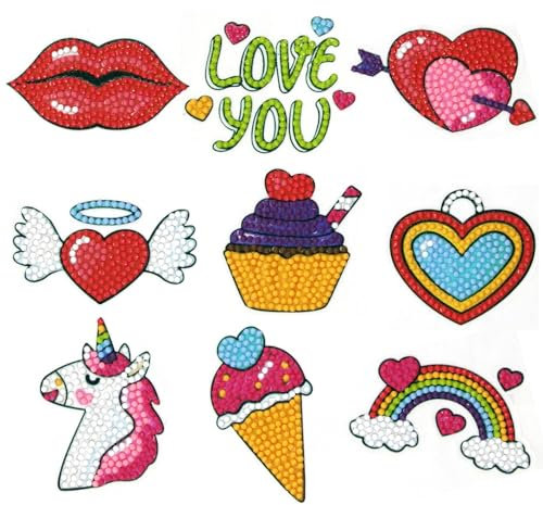 AUAUY 9 PCS DIY Diamant Malerei Aufkleber, Mosaik Aufkleber Set in Harz, 5D Diamant Painting Bilder Sticker mit Werkzeug, Niedlich Diamond Painting Bilder für Kinder Spielzeug Geschenke (Einhorn)