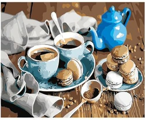 Yoonqun Coffee Tea Set Paint by Number Kits,Painting by Numbers on Canvas Paint by Numbers for Adults Beginner Kids DIY Oil Painting Arts Crafts for Home Wall Decor Gifts - Framed,24x30 inch