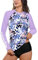 BesserBay Women Summer SPF Swimming UPF Rash Guard Loose Fit Long Sleeve Surf Bathing Suit Purple Pink Leaves S