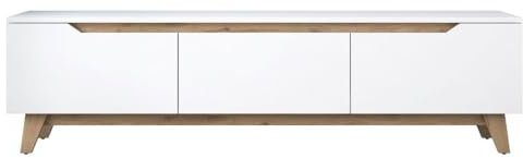 Calicosy Meuble TV 3 Portes Blanc - L180 cm - Gain de Place - en Panneaux de Particules - pour Salon - l35 x L180 x H48,6 cm