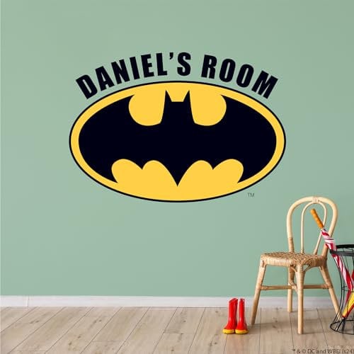 Batman™ Wall Sticker - Logo and Personalised Name Wall Decal DC Superhero Art (60cm Width x 40cm Height)