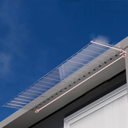 Door Canopy Invisibility Shelter Roof Polycarbonate Awning Canopy Self Cleaning,Flat Surface mounting Under The Eaves Rain Shelter Cover for Snow, Rain,Garden and Patio (50 x 490 cm,Transparent)