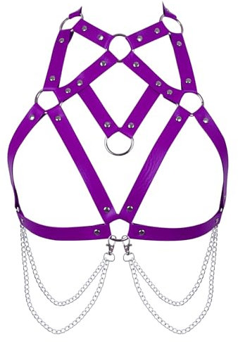 Damen Körper Harness Leder Mode BH Top Hohl Gürtel Punk Gothic Halloween Clubs Karneval Dekorative Accessoires (Lila)